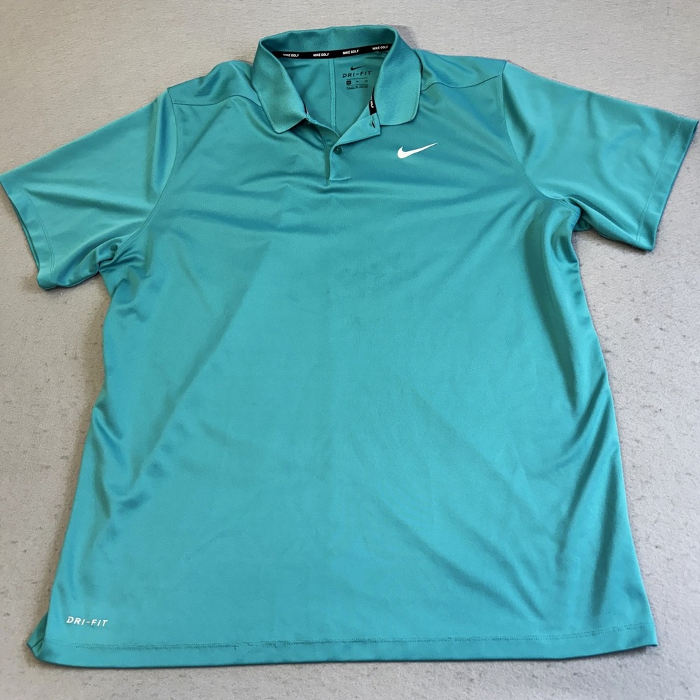 Nike Golf Polo Shirt Mens XL Turquoise Dri-FIT Short Sleeve Performance Golfing